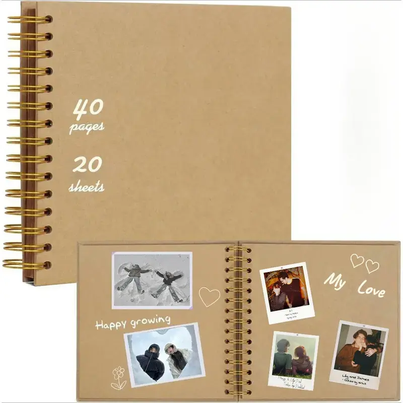 Kraft Paper Travel Scrapbook Album - DIY Spiral Memory Book for Scrapbooking, 40 Pages, 8x8/10x10 Inch, Brown Photo Journal & Couple Gift (Home, Festive Supplies)