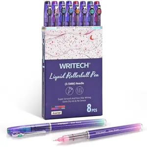 Liquid Ink Rollerball Pens 8ct Assorted Colors Extra Fine 0.5mm Point Tip, Smooth Writing No Bleed Smear Smudge for Coloring Drawing Journaling Multi Colored Pens