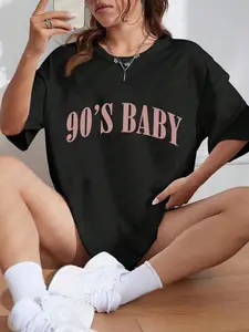 Women's 90's Baby Print Round Neck Tee, Casual Loose Tee, Fashion Casual Crew Neck T-shirt for Daily Holiday Vacation Outdoor Wear, Ladies Clothes for Summer