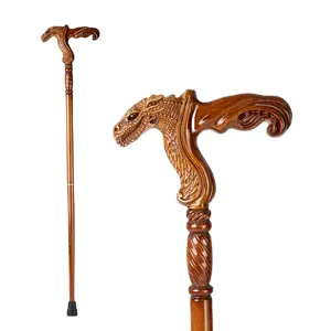 Unisex 37in Hand-Carved Natural Wood Walking Cane - Ergonomic Handle, Rubber Tip, Wooden Shaft, Balance Aid, Disassembly Function, Weatherproof, Healthcare Support for Seniors, Hiking