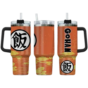 [Dragon Ball] Gohan Kanji Orange Cloud 20oz & 40oz Tumbler With Handle – Anime Gaming Stainless Steel Cup, Insulated Iced Coffee Mug, Aesthetic Design, Trendy Drinkware, Daily Use, Gift Idea, Fan Favorite, Gift For Otaku & Anime Fans