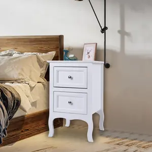 Karl Home 2pcs Country Style Two-Tier Night Tables Large Size White nightstand