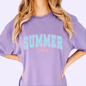 Summer Vibes Distressed Comfort Colors T-Shirt, Relaxed Fit Vintage Style Graphic Tee Women's Shirt Womenswear Print