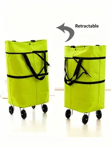 Portable Folding Shopping Bag, Oxford Fabric Handheld Pull Cart, Ideal for Grocery Shopping, Durable and Convenient Design