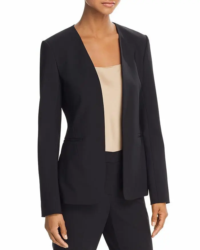 Theory Isita Classic Stretch-Wool Blazer Black 4 Button Fit