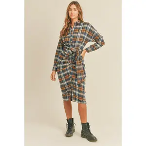 Plaid Flannel Midi Shirt Dress