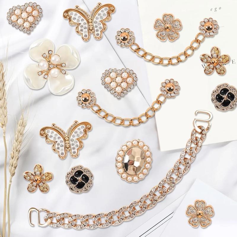 SOGLLQAM 18 Pcs Bling Shoe Charms – Butterfly & Flower Rhinestone Chains, Clog Shoe Decorations, Cute DIY Accessories for Parties & Birthdays