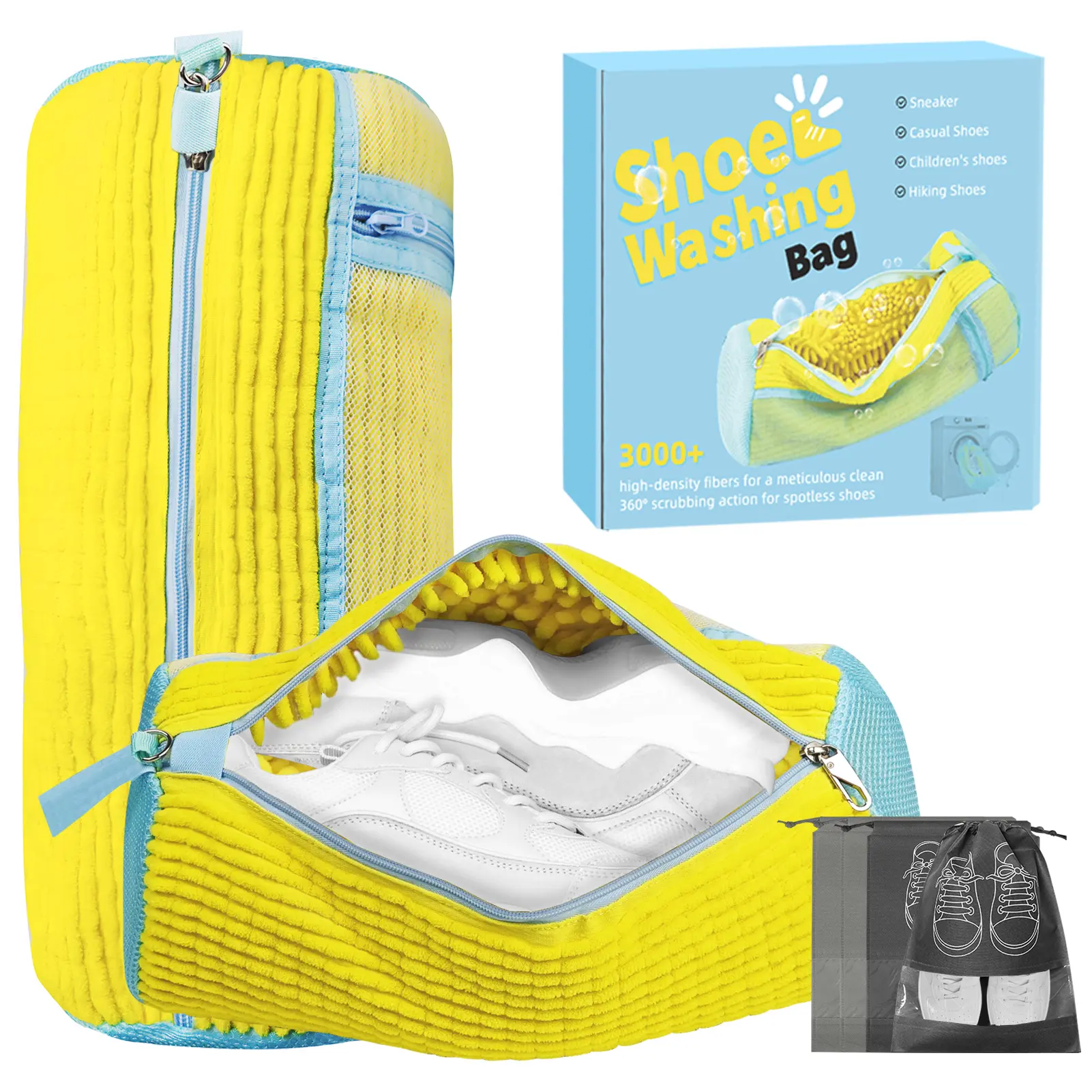 2 Pieces Laundry Shoe Washing Bag for Washing Machine - Protect Your Footwear during the Wash Accessories shoe washing,Mesh Accessory mesh laundry Yellow