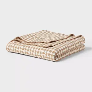 Full/Queen Brushed Cotton Blanket Brown Houndstooth - Threshold