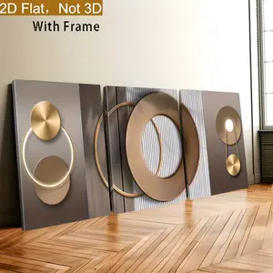 2Dflat framed 2D panel, 3-piece framed modern abstract wall art - elegant gold and black design, suitable for living room, bedroom, hallway, and corridor decoration, wall art decoration