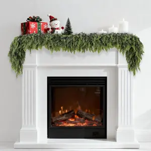 6FT Christmas Garland Artificial & Real  Winter Cedar Cypress Garland Faux Greenery Pine Garland Realistic for  Table Mantle Wall Stairs Indoor Outdoor Xmas Decorations