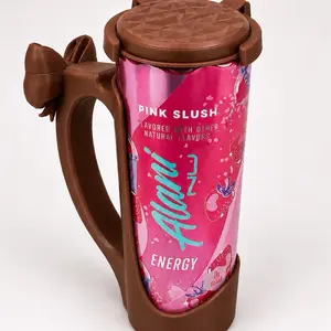 3D Printed Cute Bow 12oz Slim Can Holder with Lid, Drinkware Accessory, Mug-Compatible Slim Can Sleeve