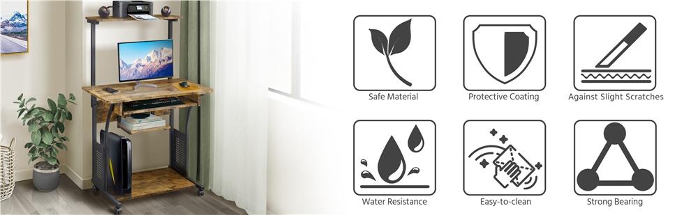 Yaheetech 3 Tiers Computer Desk for Home Office School Dormitory Study Table w/Printer Shelf CPU Mainframe Stand Keyboard Tray Storage Rack