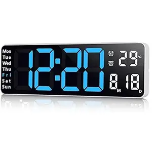LED Digital Wall Clock Decorative, 10" Digital Alarm Clocks for Bedrooms, Digital Clock Large Display with Temperature/Countdown/Auto Dimmer/Snooze - 12/24H, Modern Wall Clock DigitalLight Set Light Set Blue(White) Decoration Items Home Goods