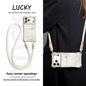 Lanyard Phone Case | Can be worn across the body or on the shoulder, with a beautiful and elegant design! Frees up your hands, features a matte finish and rose engraving | Stylish and shockproof phone case for iPhone series.