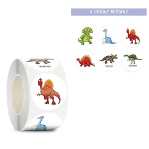 Two Rolls Dinosaur Pattern Stickers, Round Self Adhesive Decorative Sticker, DIY Decal for Water Bottle, Laptop, Phone Case, Scrapbooking, Journal Making, Ornaments