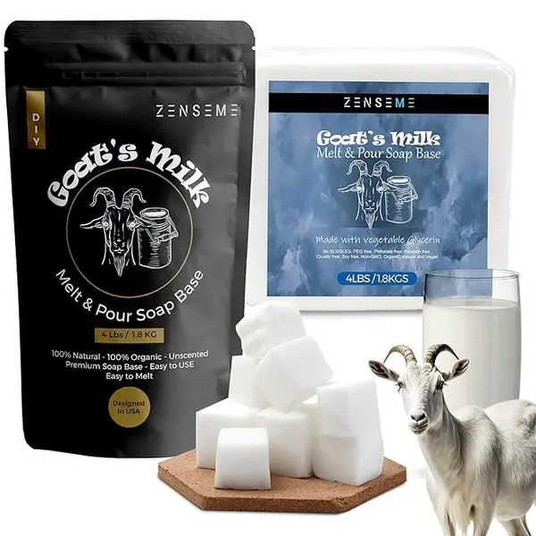 Goat’s Milk Soap Base – 4 LBS Melt & Pour Kit – SLS/SLES-Free, Organic & Natural – Easy DIY Soap Making for Adults – Gentle, Moisturizing by ZenseMe