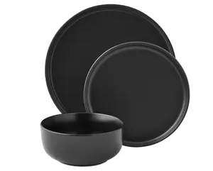 Set 12-Piece Alessandra Matte Black Stoneware Dinnerware Cutlery Stylish