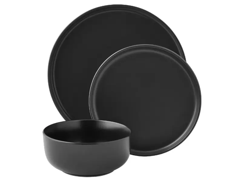 Set 12-Piece Alessandra Matte Black Stoneware Dinnerware Cutlery Stylish