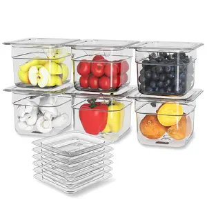 6 Pack Plastic  Pan with Lid 1/6 Size 2.5 Inch Deep Restaurant Clear  Storage Containers Polycarbonate Commercial Hotel Pans for Fruits Vegetables Beans Corns (6 PCS, 2.5'' Deep)