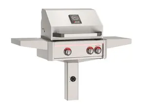 American Outdoor Grill L-Series 24-Inch 2-Burner Gas Grill With Rear IR Burner, Rotisserie Kit, Internal Lights & LED Multi-Color Lights on Accessible In-Ground Post Base (Includes Hood Side Handle)