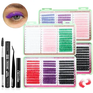 Colorful Individual False Eyelashes with Eyelash Glue & Tweezers, 1 Box Natural Look Eyelash Extensions, Self Grafting Curl Eyelashes, Eye Makeup Accessories, Cosmetic, Volume Individual Lashes