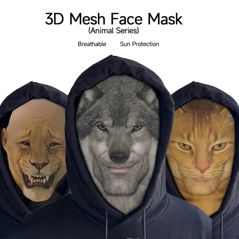 Halloween 3D Animal Full-Face Mask – Stretch Mesh Bully Dog or Cat Costume Hood for Carnival, Cosplay, Pranks & Parties