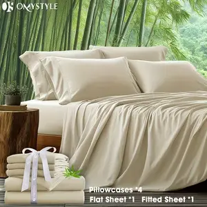 6 Piece Bamboo Blend Bed Sheet Set, Cooling Sheets for Hot Sleepers, Ultra Soft Deep Pocket Bedding Set with Flat Sheet Fitted Sheet and 4 Pillowcases, King Queen Full Twin