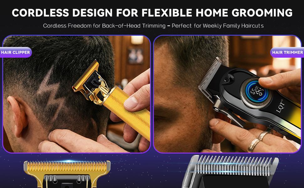 LQT Gradient Gold 2-in-1 Men's Grooming Kit, Cordless Hair Clipper with Circular LCD Display, Gold T-Blade Trimmer, Complete Rechargeable Barber Set with Guide Combs & Cape for Salon & Home DIY Haircuts, Fades, Edges & Beard Shaping