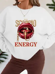 Women's Lip & Figure Print Drop Shoulder Sweatshirt, Casual Long Sleeve Round Neck Pullover for Fall & Winter, Ladies Clothes for Daily Wear