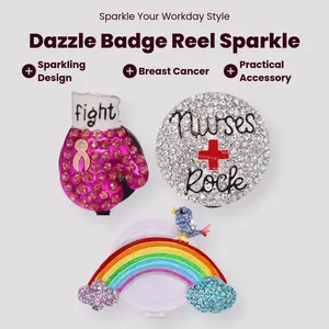 Cutieful Dazzle Badge Reel - Sparkling Breast Cancer Awareness Accessory for Professionals - Eye-Catching & Practical Design - Perfect for Daily Uniforms