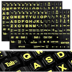 2 count English Large Lettering Big Bright Yellow Keyboard Stickers Laptop Universal Keyboard Letter Stickers Lettering Replacement Keyboards Sticker for  Laptop Desktop