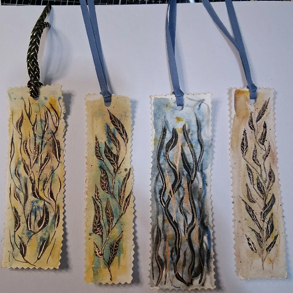 Watercolor Bookmark - Set of 4 Watercolor Designs with Durable Bows in Assorted Colors