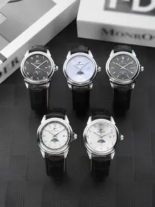 RICECGO Day & Night Series Men's Quartz Watch Leather Strap + Date & Moon Phase Display Versatile Business-Casual Timepiece Modern Watches Limited-Time Direct Discount