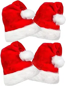 COOLJOY 4 Pack Plush Santa Hats for Christmas Party, Adult Size Xmas Holiday Hat, Ultra-Comfortable & Warm, Vibrant Colors, Traditional Red and White, Perfect for Family Festivities