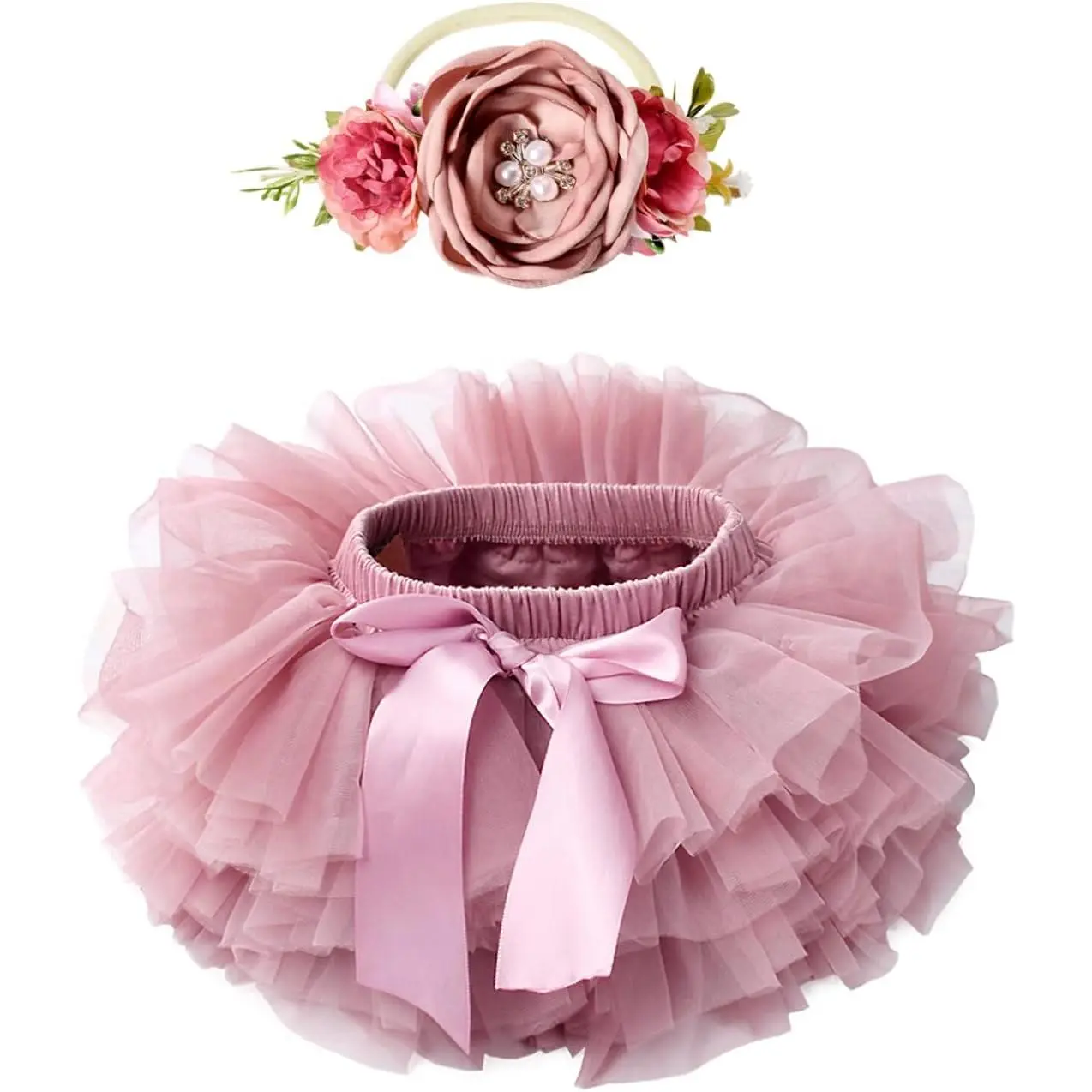 Toddler Tutu Skirt  Baby Girl with Diaper Cover, Soft Baby Tutu Dress 0-36 Months with Flower Headband