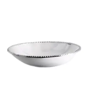 Salad bowl with pearls design. Mexican Pewter