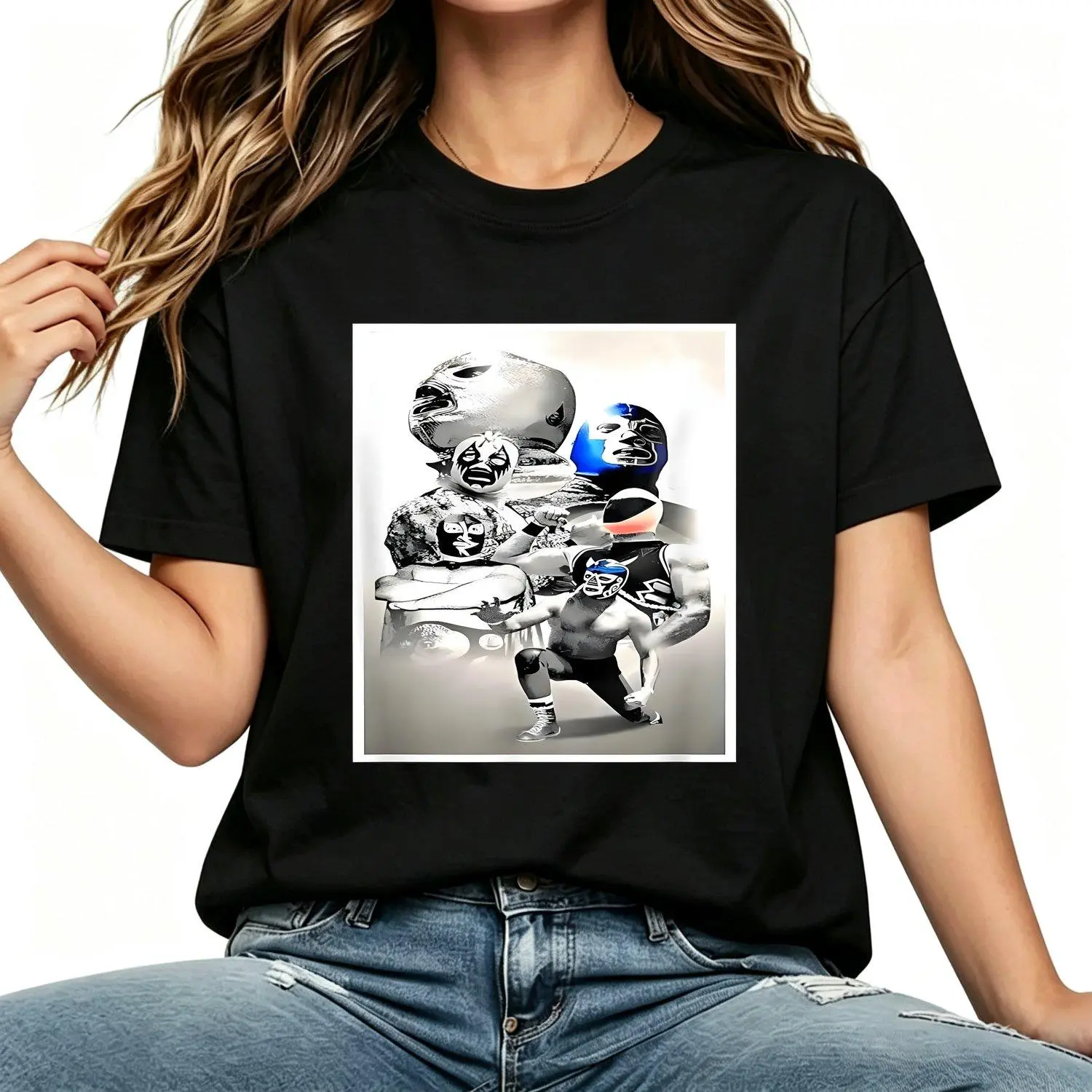 Blue Demon Lucha Libre Graphic T-Shirt, Unisex Premium Soft Heavyweight Cotton Top, Vintage Style Short Sleeve for Wrestling Fans, Shortsleeve, Tops