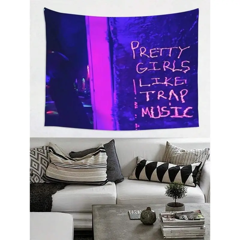 1Pc Rapper Hip Hop "Pretty Girls Like Trap Music" Peach Polyester Tapestry, Rectangular 40in×60in Size Wall Hanging, Aesthetic Home Decor for College Dorm, Dining Room - Ideal for Thanksgiving, Black Friday, Mother's Day Gifting