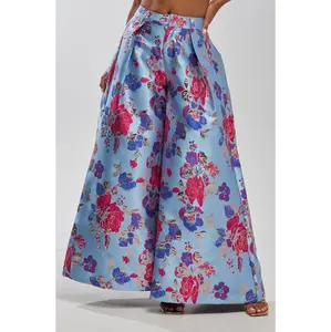 BUY MYSELF FLOWERS BROCADE TROUSER IN BLUE