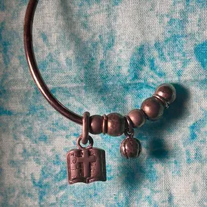 Cross Metal Cuff Bracelet with Beads and Cross Charm for Casual Wear