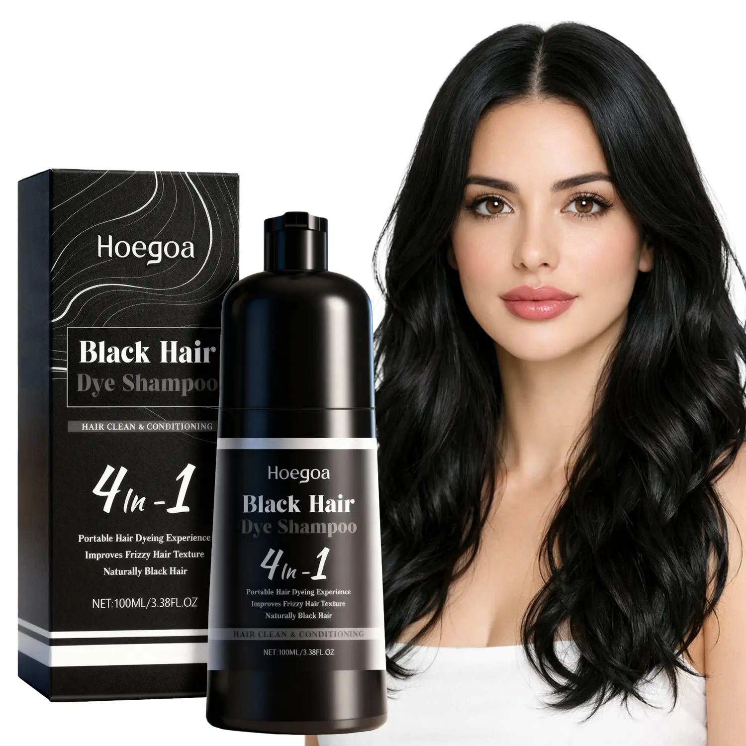 100ML Black Hair Dye Shampoo 4-in-1, Herbal Hair Color Shampoo for Gray Hair, Color Shampoo with Conditioning Formula, Instant Hair Coloring for Women & Men, Easy Home Use, 3.38 Fl Oz