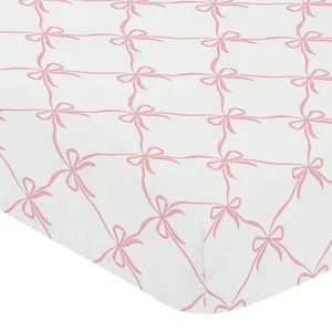 Sweet Jojo Designs Fitted Baby Crib Sheets (Pink Bows) for Girls, Infant Nursery, Toddler Bed Room - Standard Size Mattress (Blush and White Bow for The Ballerina Ballet Dancer Princess Collection)