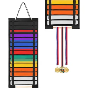 Karate Belt Display Rack Taekwondo Belt Display Holder with Bamboo Medal Rack Jiu Jitsu Belt Hanging Felt Martial Arts Belt Organizer for Karate Taekwondo BJJ Learners