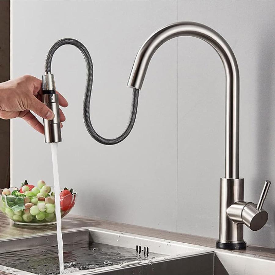Single Handle Pull-Down Kitchen Faucet with Two Water Modes，Faucet Two Function Single Handle Pull Out Mixer Hot and Cold Water Taps Deck Mounted