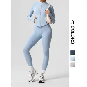 Women's Solid Zip Up Jacket & Leggings Set, Casual Sporty Breathable Comfy Outfits for Yoga Gym Workout Running, Ladies Spring & Fall Clothes