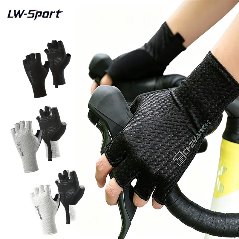 1 Pair Half Finger Cycling Gloves with Anti Slip Padded Palm, Breathable Mesh Shock Absorbing Biking Gloves for Men Women Road Bike Mountain Bike Gym Workout Weight Lifting