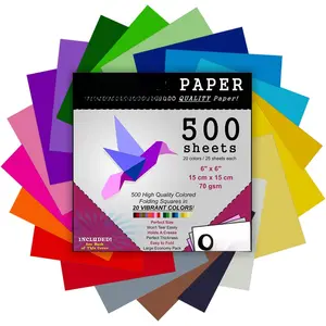 Paper 500 Sheets  for Arts and Crafts 6" Square Sheets 20 Vibrant Colours Same Colour on Both Sides 100 Design Ebook Included (See  of Cover for Download info)