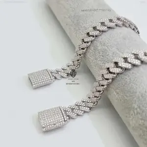 Custom Engraving Shining Jewelry Iced 13mm Rhodium Gold Plated Good Men Moissanite Cuban Bracelet