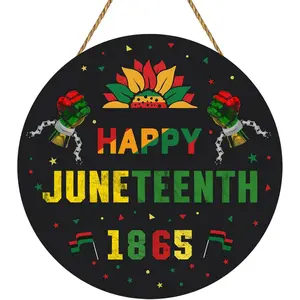 Juneteenth Decorations Door Decorations Happy 1865 Juneteenth Hanging Sign Wooden Wreaths for Front Door Hanger for Freedom Day Party African American Festival Celebration Porch Wall Home Indoor Decor